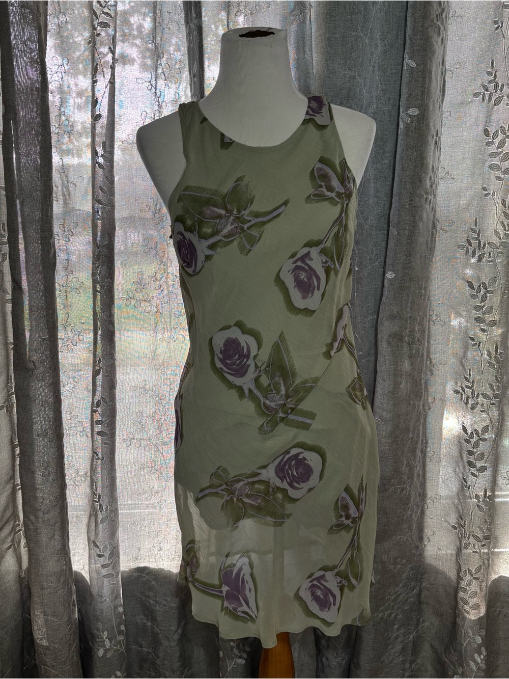 wild fable Olive Green Midi Dress with Purple Floral Print